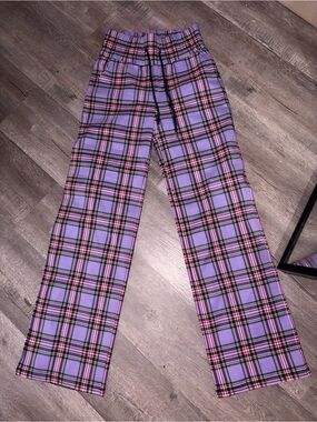AKIRA Lavender Plaid Pants with Pink and Black Accents